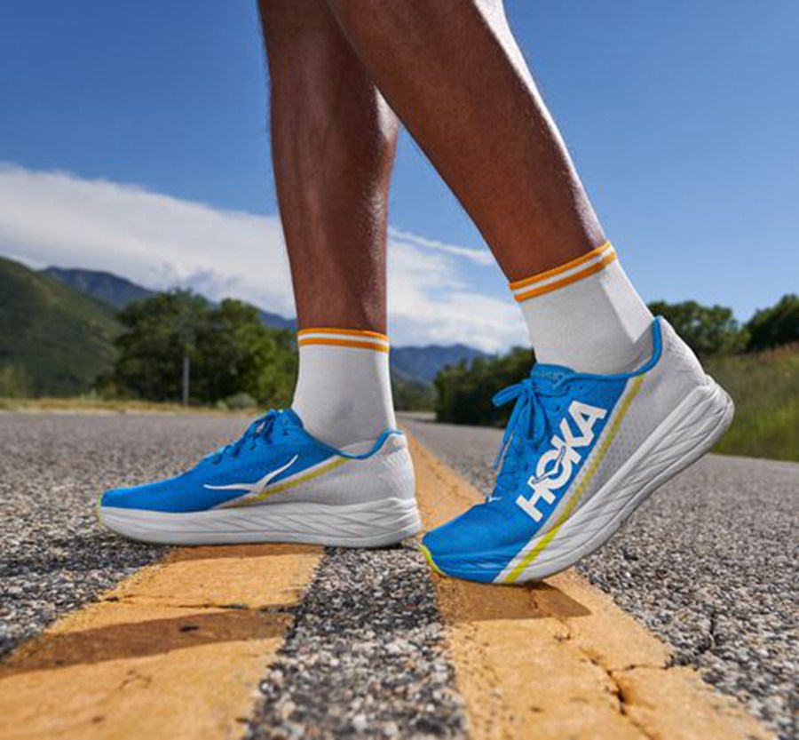 Hoka One One Mens Running Shoes - Rocket X - White/Blue - WDEI21076